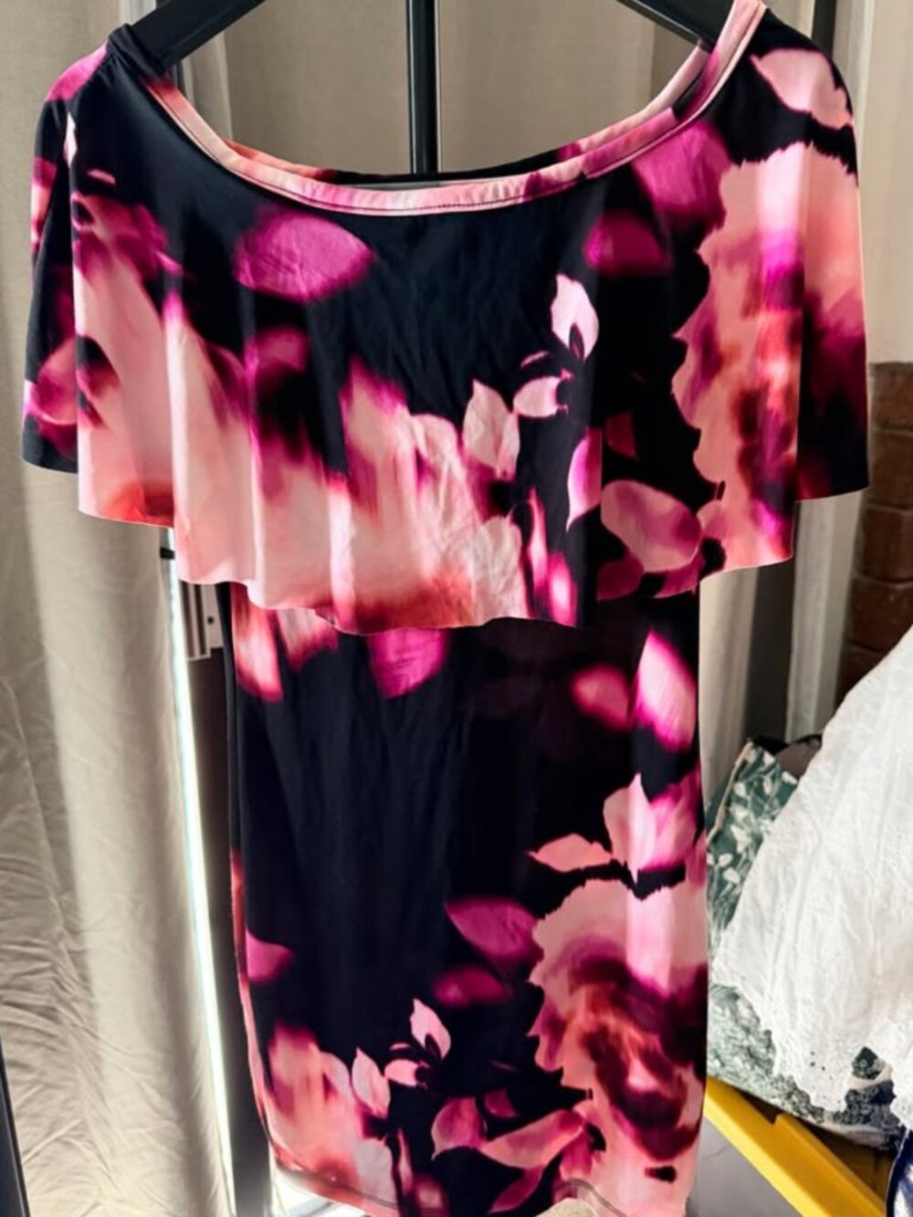 Off-shoulder black with pink accent dress (S/used once)